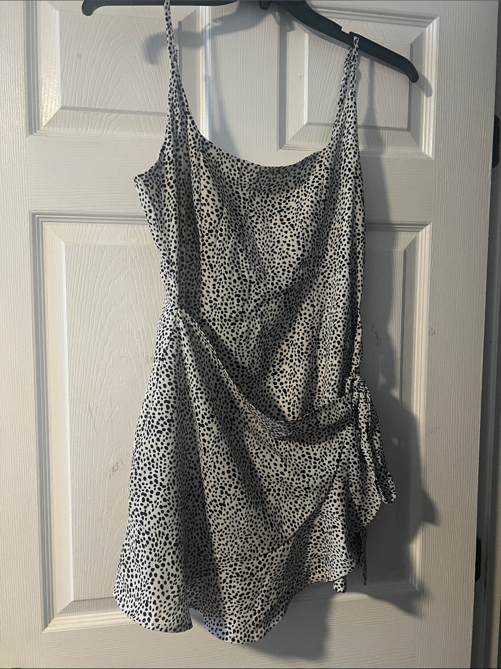 Black and White Spotted Cowl Mini Dress